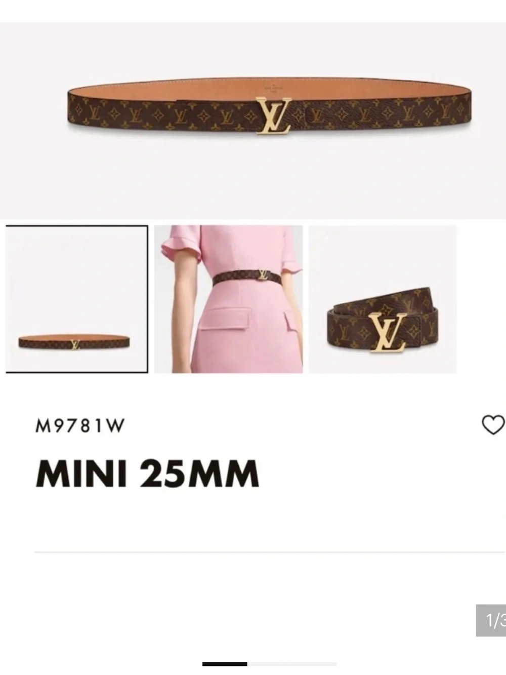 Louis Vuitton Monogram Mini 25mm Belt in Brown with Gold LV Buckle